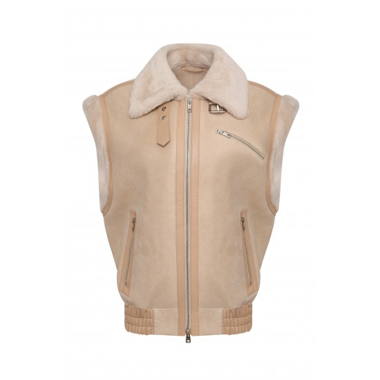 Жилет женский меховой из овчины кремовый