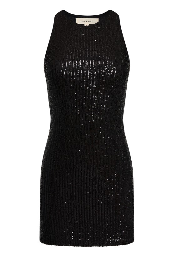 Платье майка мини из черной пайетки