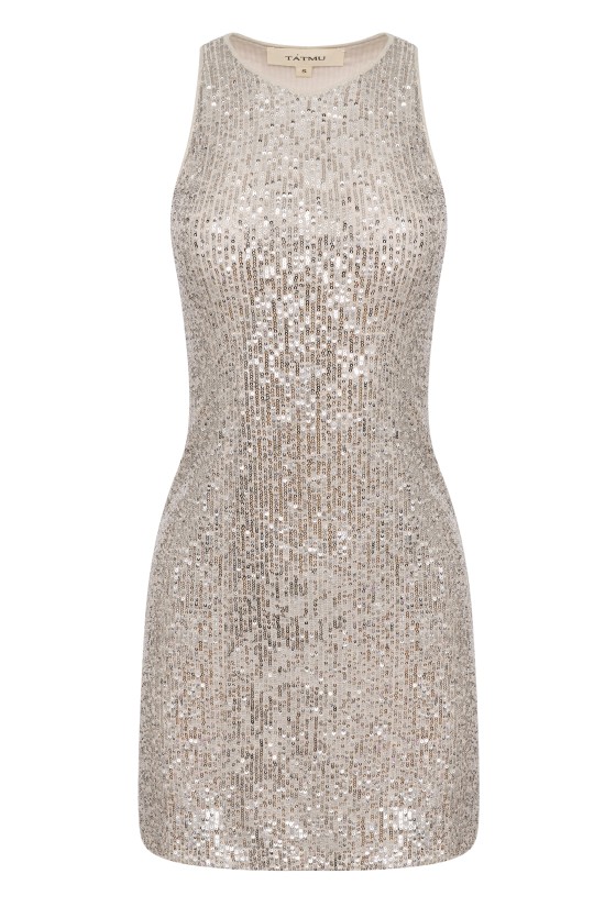 Платье майка мини из бежевой пайетки