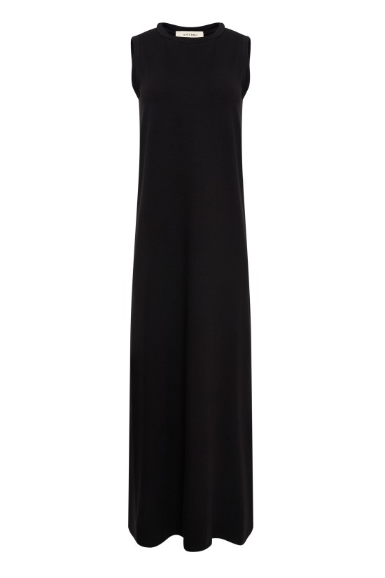 Платье миди без рукавов из черного трикотажа