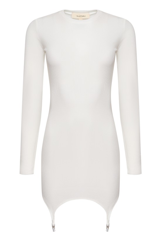 Платье со стрипсами молочного цвета