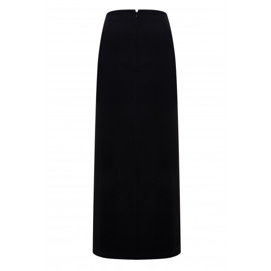 Юбка макси с разрезом из черной костюмной ткани