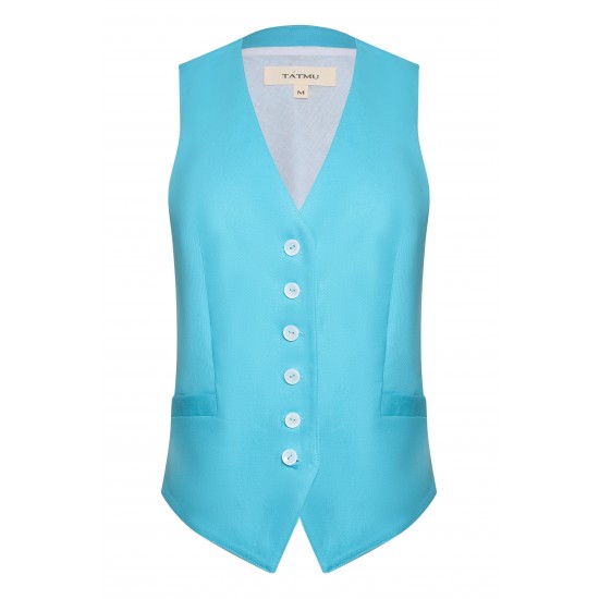 Женский классический  жилет на пуговицах Голубой