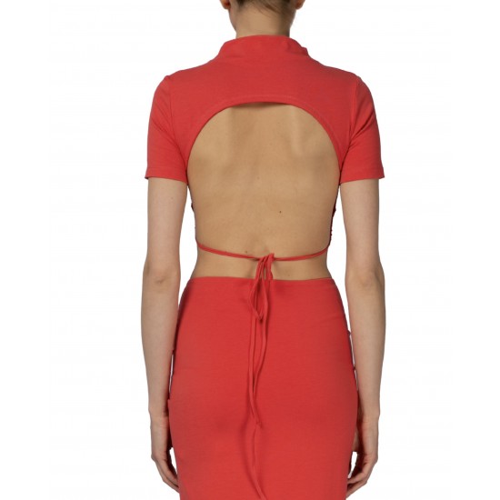 Топ со стойкой на завязках  Коралловый