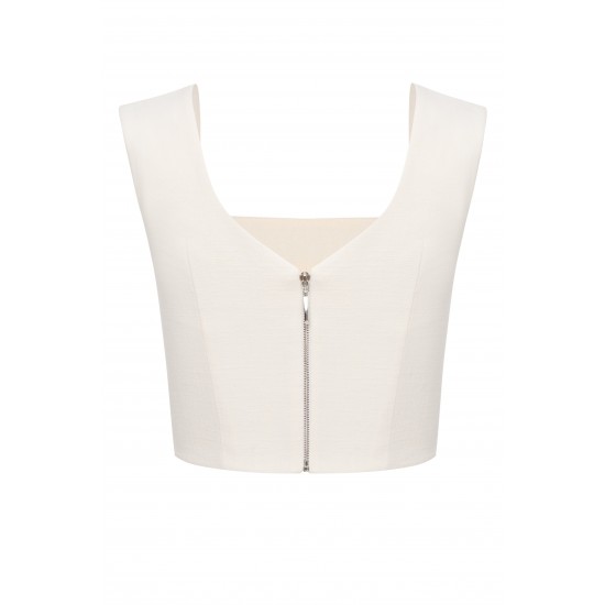 Кроп-топ на  широких бретелях молочного цвета