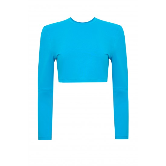 Топ с длинными рукавами с вырезом на спине Голубой