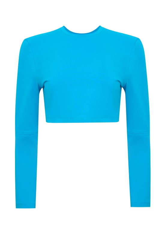 Топ с длинными рукавами с вырезом на спине Голубой