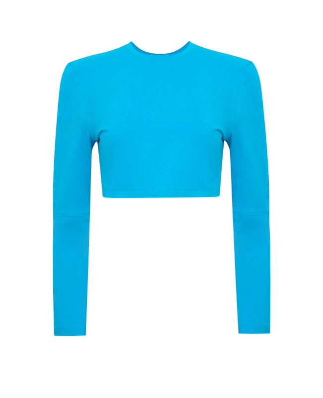 Топ с длинными рукавами с вырезом на спине Голубой