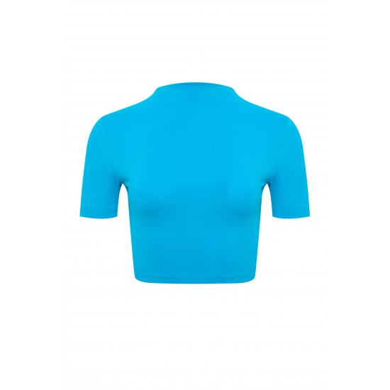 Топ со стойкой на завязках синий