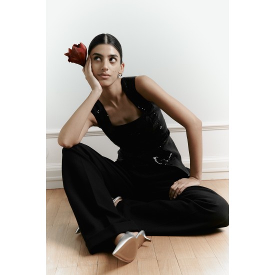 Корсаж с фигурным низом  из пайетки Черный