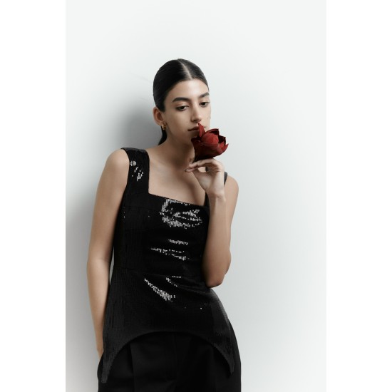 Корсаж с фигурным низом  из пайетки Черный