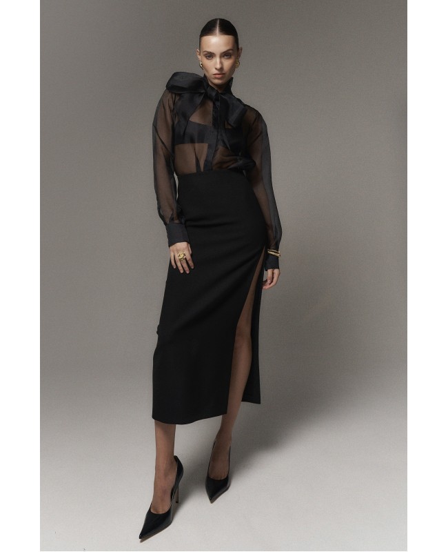 Юбка макси с разрезом из черной костюмной ткани