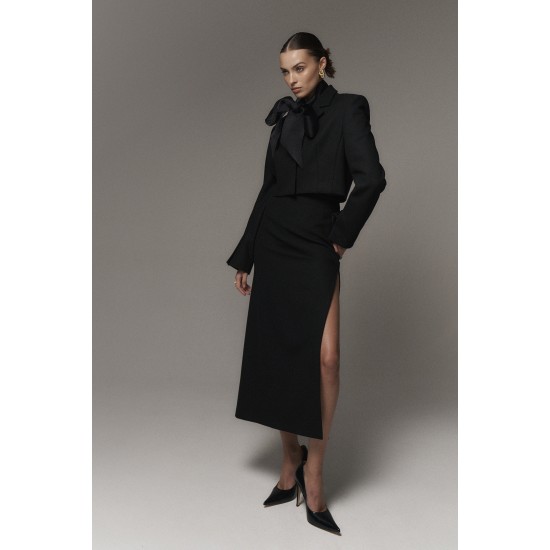 Юбка макси с разрезом из черной костюмной ткани